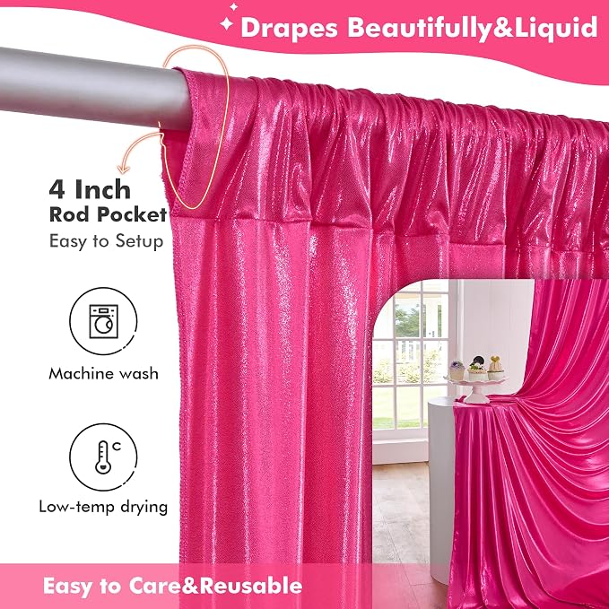30x10ft Shimmer Hot Pink Sequin Backdrop Curtain - Image 5