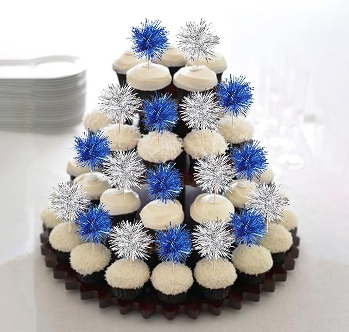 40 PCS Foil Firework Cupcake Toppers Sparkle Tinsel Cupcake Picks Fireworks - Image 4