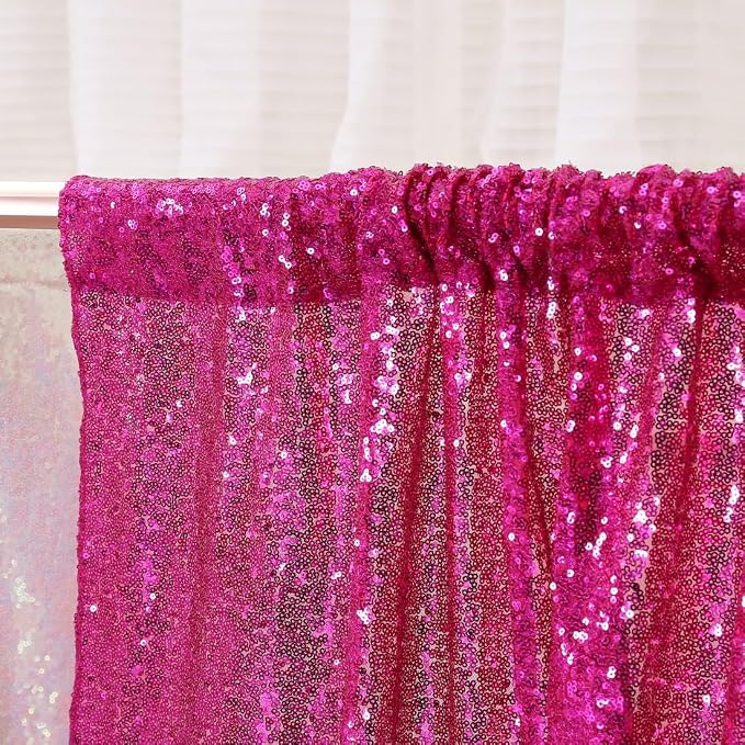 Poise3EHome Sequin Backdrop Curtain, 10Ft x 10Ft Hot Pink Glitter Photography - Image 3
