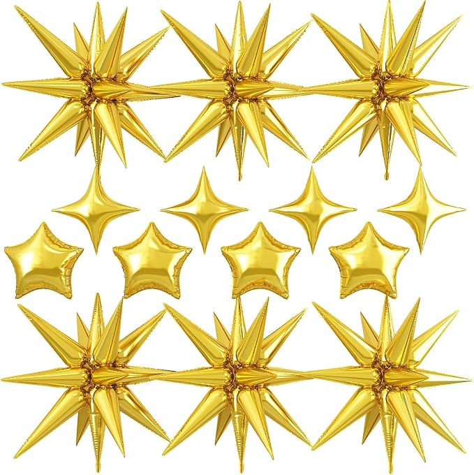 14pcs Gold Star Balloons, Mixed Star Foil Balloon, 22Inch Explosion Stars by vibzox