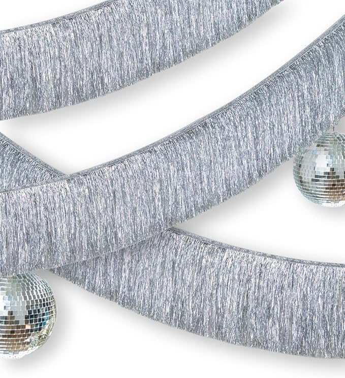 2 Pack Silver Fringe Garland Tinsel Banner Party Decoration | Dense Shiny - Image 9