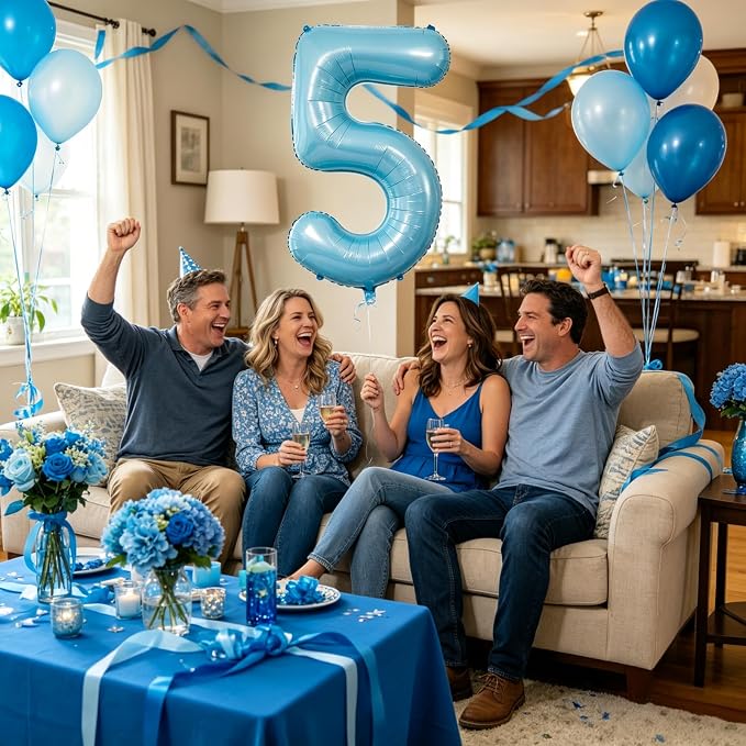 40 Inch Light Blue Number 5 Balloon | 5 Birthday Balloon - Image 5