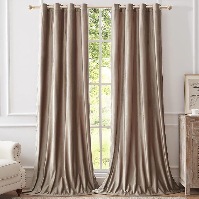 BULBUL Taupe Velvet Blackout Curtains 108 inch Long - Image 5