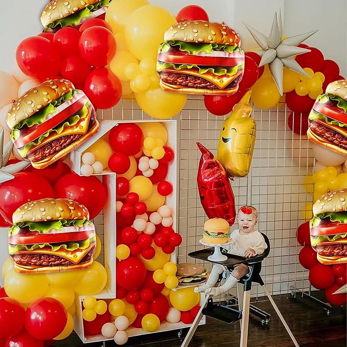 6PCS Hamburger Foil Balloons 24", Hamburger Mylar Party Decorations Set | - Image 4