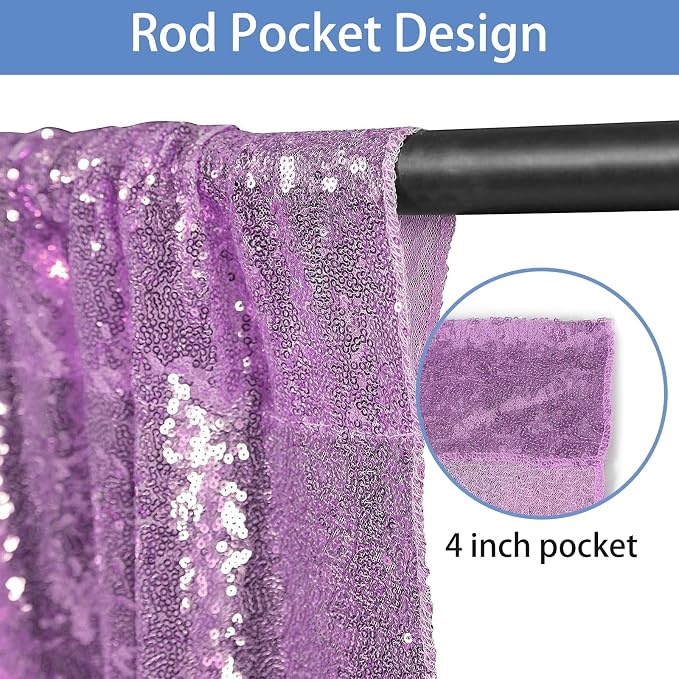 Hahuho Lavender Sequin Backdrop Curtain, Party Decoration（2 Panels, 4FT x 8FT - Image 3