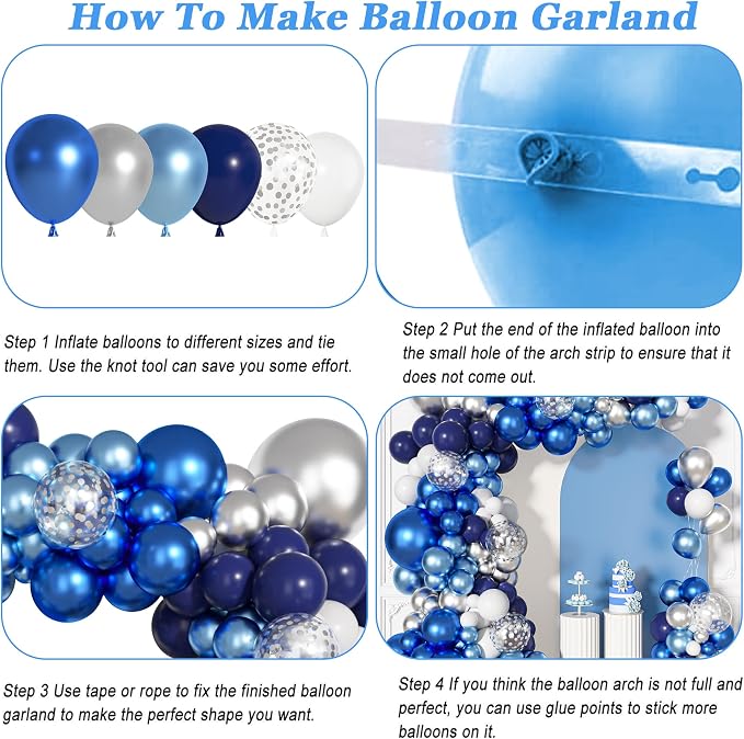 156Pcs Blue Silver Balloons Garland Arch Kit Different Size | Navy Royal - Image 5