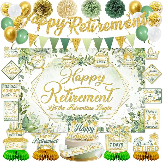 KOTLMIGHT Green Retirement Party Decorations Decor by KOTLMIGHT
