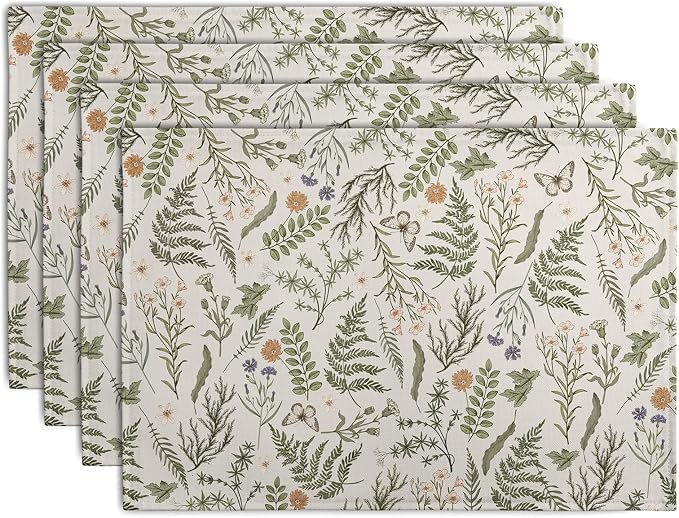 Sage Green Wild Flower Spring Summer Placemats Set of 4 Seasonal Wildflower by Wnoesat