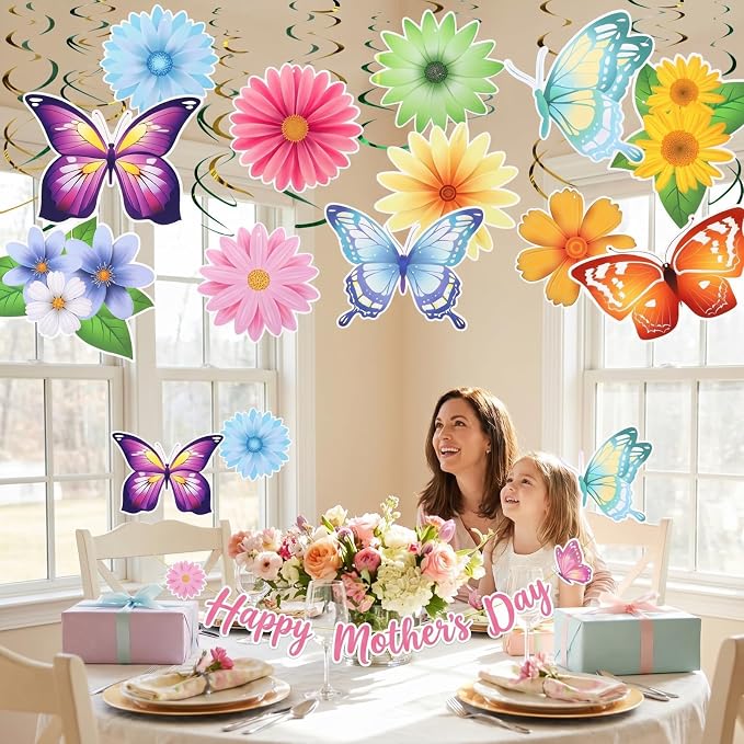 36 Pcs Spring Summer Butterfly Flower Party Decoration Hanging Ceiling Swirl - Image 3