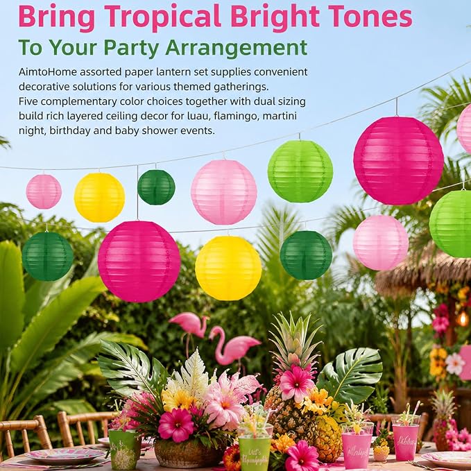 12 Pcs Paper Lanterns Party Decorations, 8 and 10 in Hanging Round Lantern Lamps - Image 7