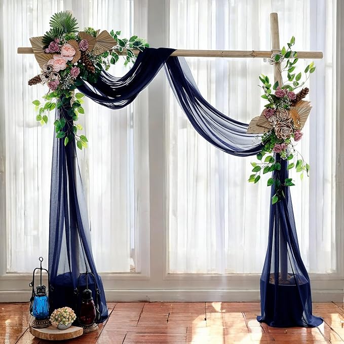 MDS Halloween Chiffon Draping Fabric - 2 Panel, 30" Wide x 50ft Long - Sheer Spooky Arbor & Canopy Drapery for Haunted House Backdrops, Party Ceilings, DIY Costumes & Themed Events - Navy Blue