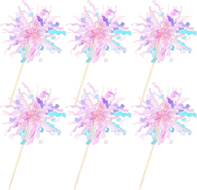 30 PCS Foil Firework Cupcake Toppers Sparkle Tinsel Cupcake Picks Happy - Image 3