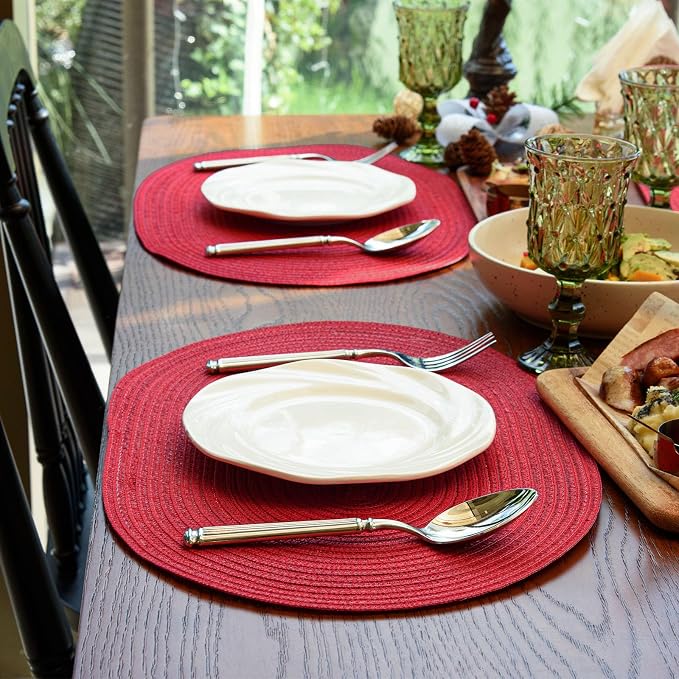 Placemats Set of 6, Woven Oval Braided Dining Table Mats | 12 x 17.5 Inch Size - Image 6