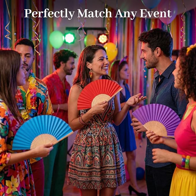 JOHOUSE 28 PCS Color Paper Fans Handheld, 8.3 Inch Foldable Hand Fan | Paper - Image 3