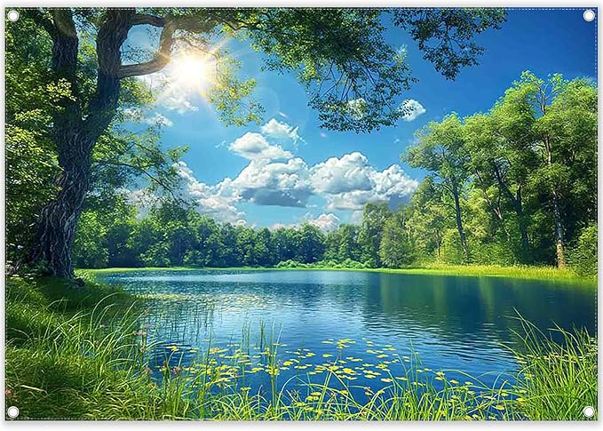 Fabric 7x5ft Lake Natural Scenery Backdrop River Camp Banner | Mountain Forest by ZTHMOEBACKDROP