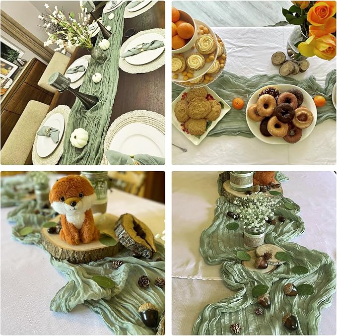 10 Pack Sage Green Cheesecloth Table Runner 10FT Boho Gauze Fabric Table Runner - Image 7