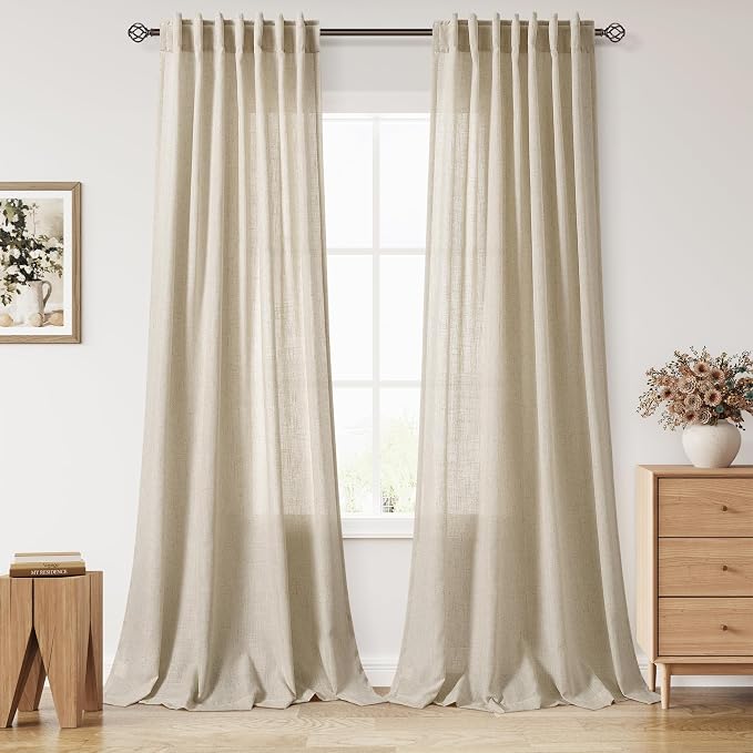 Eggshell Beige Linen Curtains for Living Room 100 Inches Long Light Filtering by Nanspring