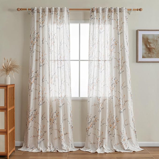 MYSKY HOME Living Room Curtains 95 Inch Length Semi Sheer Curtain Linen Look - Image 2