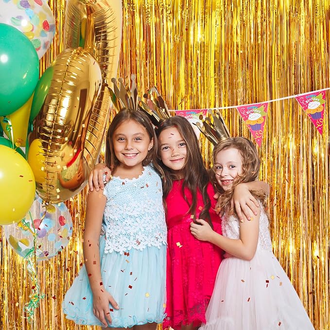 Gold Metallic Tinsel Foil Fringe Curtains, 2 Pack 3.3x8.3 Feet Party Streamer - Image 7