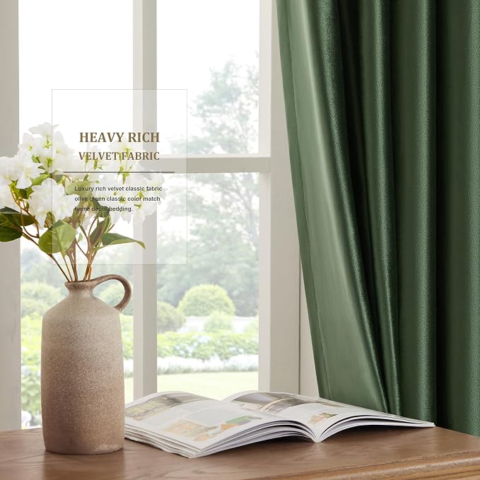BULBUL Velvet Oilve Green Blackout Curtains 120 inch Long - Image 4