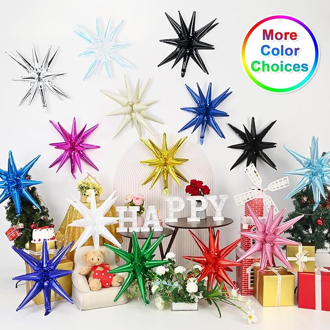 9Pcs Cream White Star Balloons, Large Explosion Star Foil Balloons, Cone Mylar - Image 7