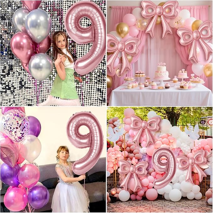 Bow Number 9 Birthday Balloons, Coquette Party Decorations Supplies - Image 4