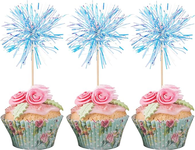 30 PCS Foil Firework Cupcake Toppers Happy Birthday Cupcake Toppers Sparkle - Image 9
