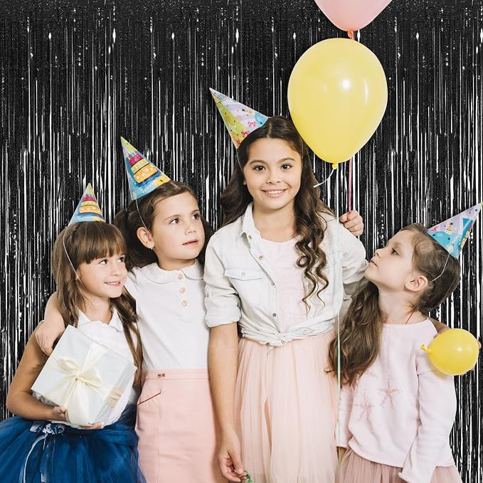10 Pack Black Foil Curtain Backdrop 3.2ft x 9.8ft Metallic Tinsel Foil Fringe - Image 7