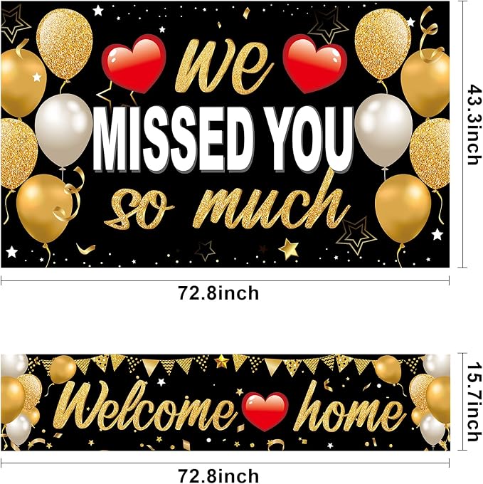 Zirtorei 2Pcs Welcome Home Decorations We Missed You So Much Banner | Black - Image 2