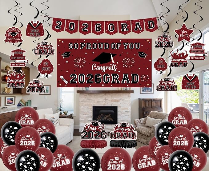 59Pcs Graduation Decorations 2026 Backdrop Balloons Banner Centerpiece Hanging - Image 5