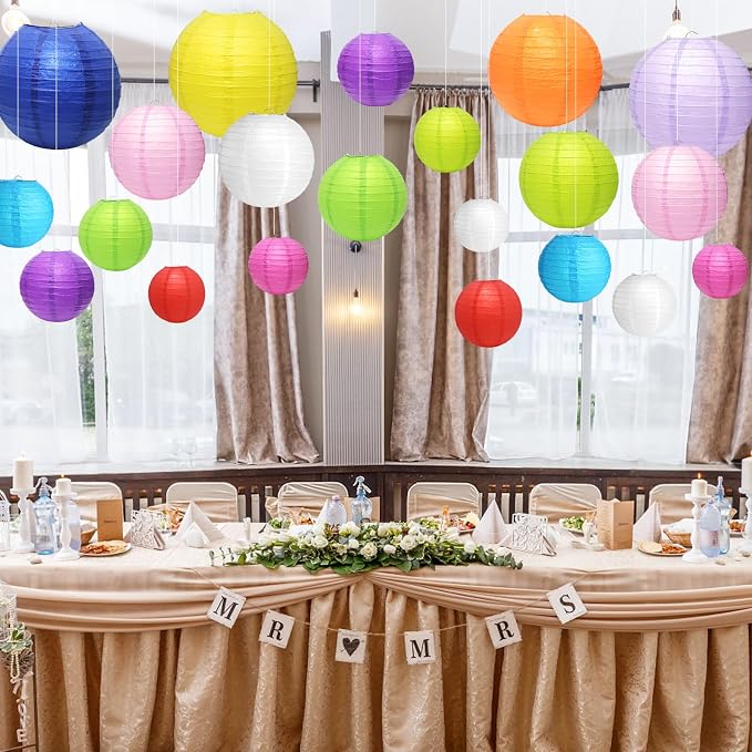 21Pcs Multicolor Paper Lanterns, 4-10in Hanging Decor, Wedding Birthday | - Image 7