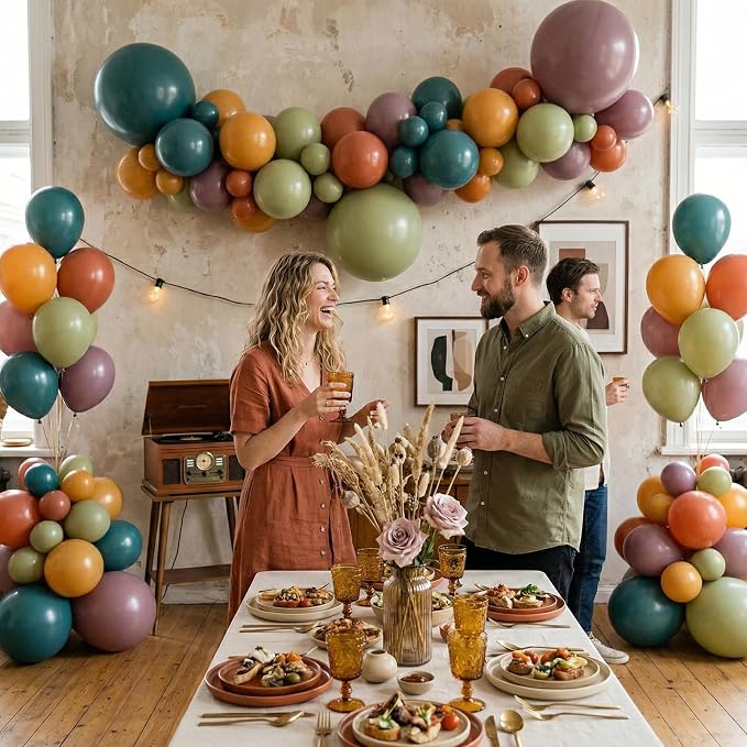 Boho Rainbow Balloons, 12inch Assorted Colors Balloon Slate Dusty Blue Mustard - Image 4