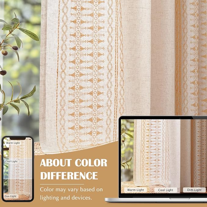 jinchan Boho Curtains for Bedroom Linen Blend Boho Curtains 96 Inches Long 2 - Image 7