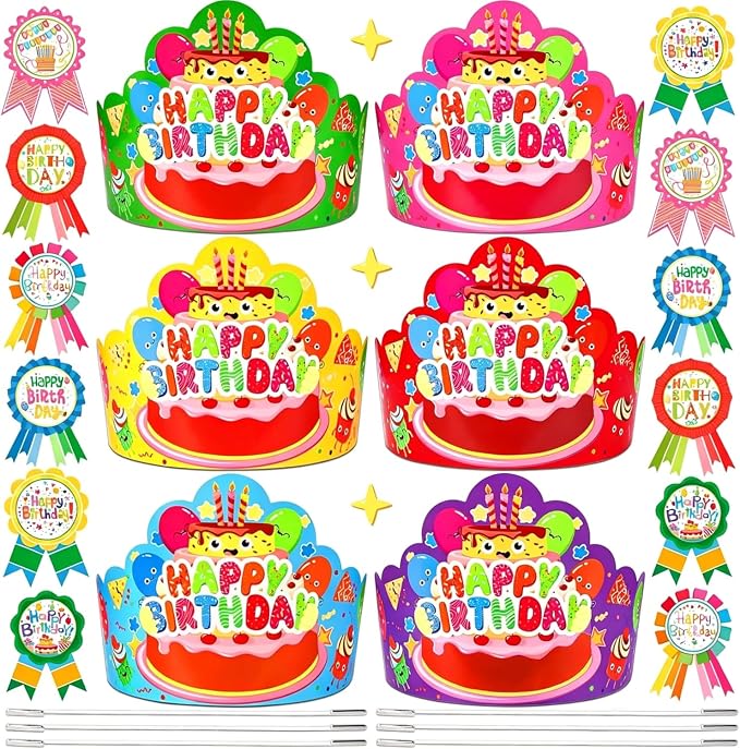 QAUYETM72 PCS Birthday Crowns Classroom Include 36 Colorful Birthday Paper Hats by Unknown