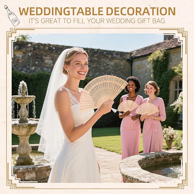 200pcs Personalized Wedding Fans for Guests - Custom Wooden Hand Fans with Names/Dates - Bulk Wedding Favors for Bridal Shower, Baby Shower & Parties (Wood, 200pcs)