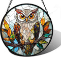 DASTOLL Stained Glass Window Hanging, Owl Colorful Leaves Birds Sun Catchers by DASTOLL