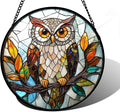 DASTOLL Stained Glass Window Hanging, Owl Colorful Leaves Birds Sun Catchers by DASTOLL