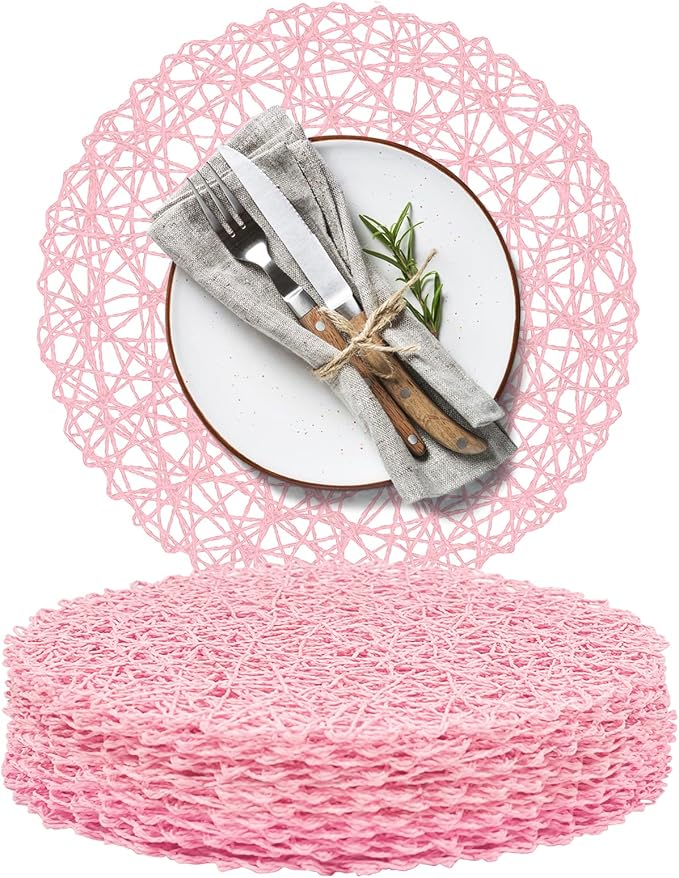 AHHFSMEI Paper Braided Round Placemats Set of 12 Natural Non-Slip Heat by AHHFSMEI