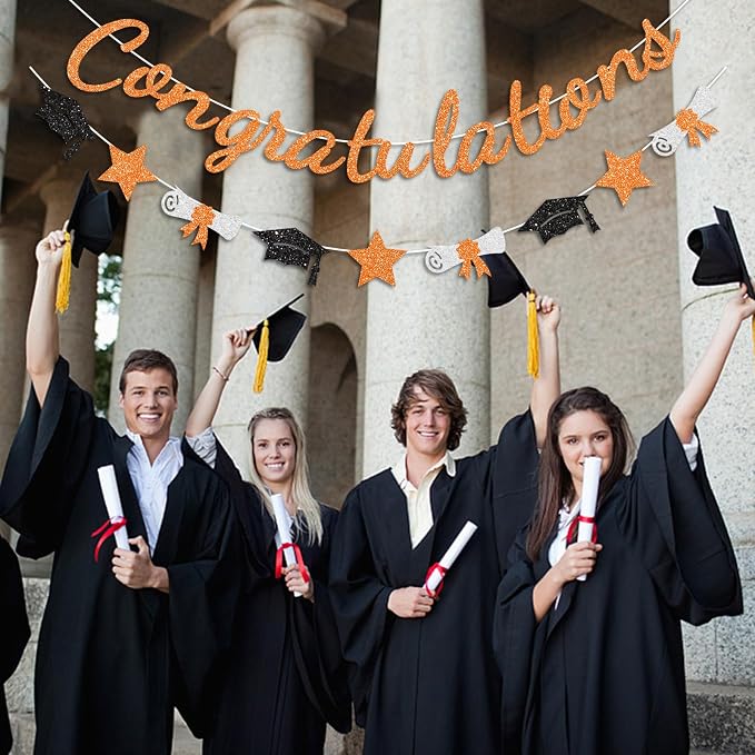 Congratulations Banner Orange and Black Graduation Decorations Class of 2026 - Image 4