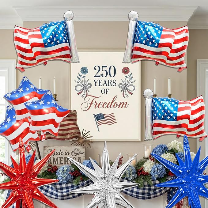 9Pcs 4th of July Balloons American Flag Foil Balloons Patriotic Independence - Image 3