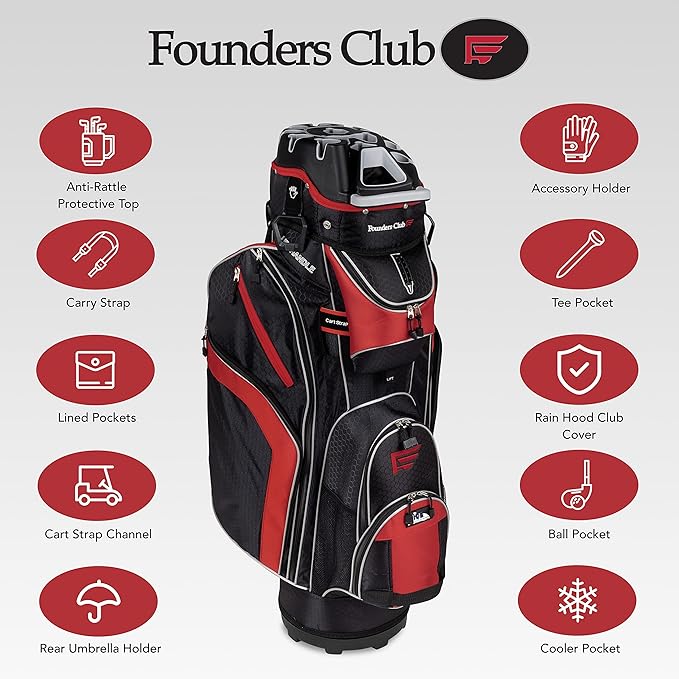 Founders Club 3rd Generation Club Lock Organizer Golf Cart Bag with 14 Way Anti Rattle Divider Top- Free Snap On Rain Hood-Full Length Dividers