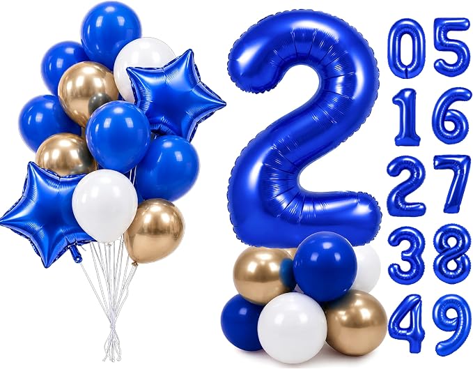 PartyWoo Number Balloons 40 Inch Blue Number 2 Kit by PartyWoo