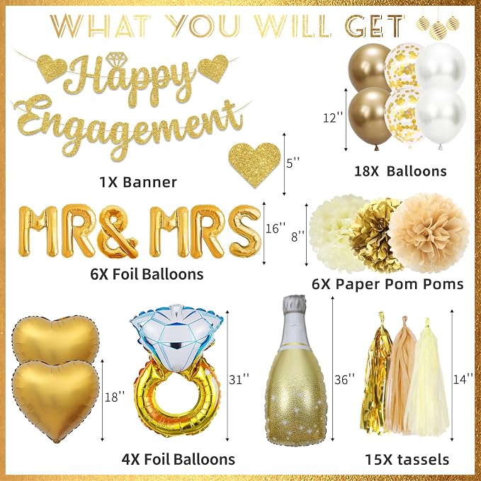 Gold Engagement Party Decorations Just Engaged Decorations Happy Engagement - Image 2
