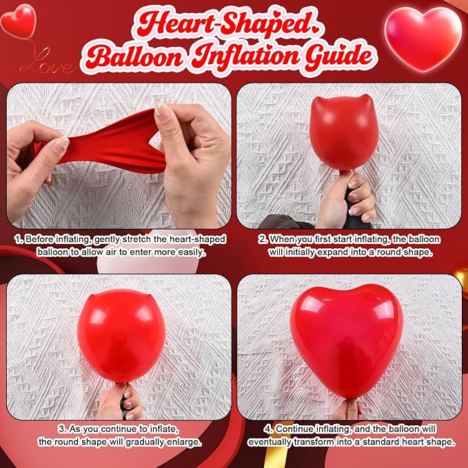 Valentines Day Balloons 60 Pack Red White Heart Shaped Balloons Set Romantic - Image 7