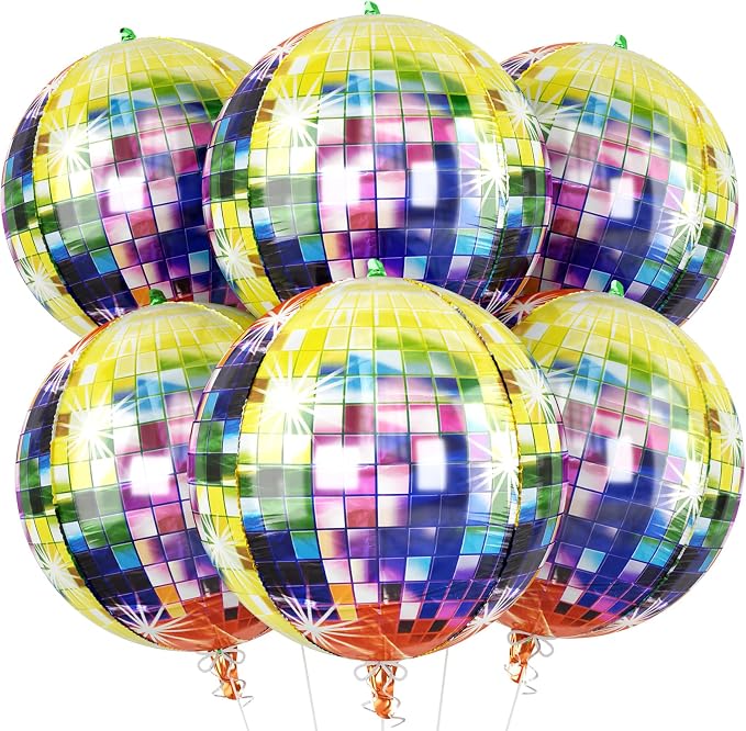 6pcs 22 Inch Multicolor Disco Ball Balloons, Rainbow Big Disco Balloons by Paready