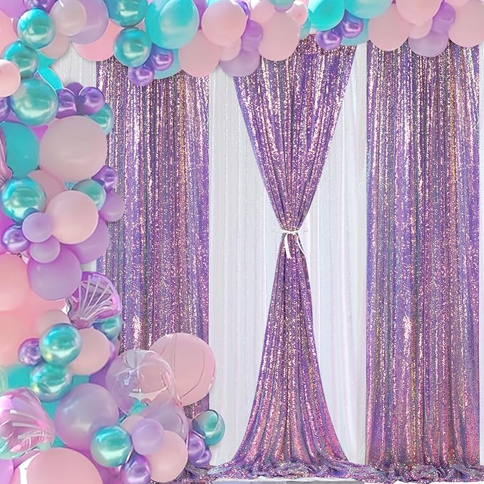 Sequin Backdrop Mermaid Purple 4 Pieces 2FTx8FT Shimmer Birthday Baby Shower - Image 2