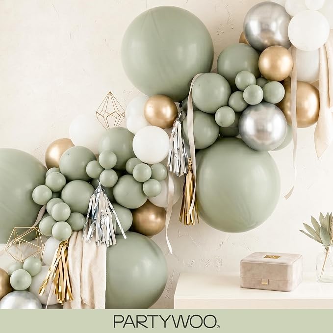 PartyWoo Sage Green Balloons 120pcs Dusty Boho Green Color 18 12 10 5 Inch | 18 - Image 8