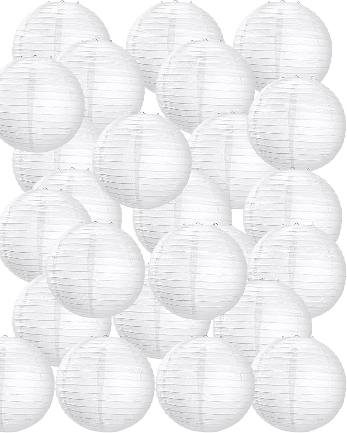 Treela 30 Pack White Chinese Japanese Paper Lanterns Decorative Hanging Round by Treela