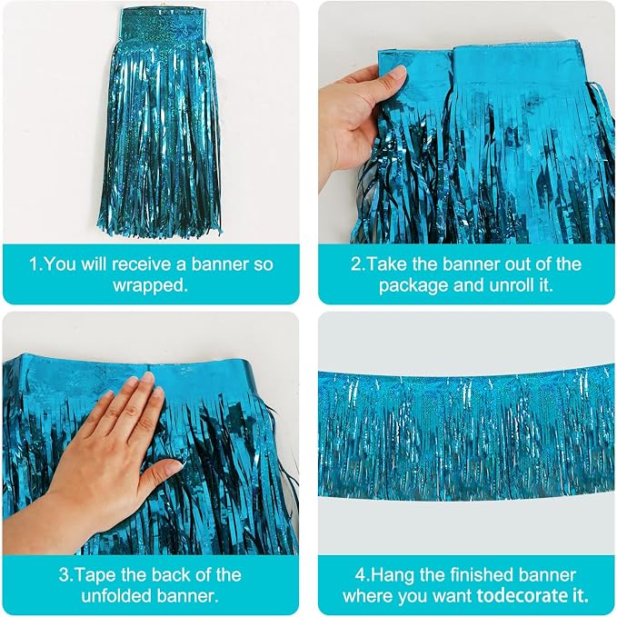 BEISHIDA Lake Blue Fringe Garland Banner 30ft Wall Tinsel Foil Streamers | 3Pack - Image 2