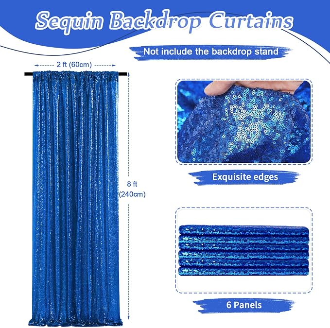 Sequin Backdrop Navy 6 Pieces 2FTx8FT Shimmer Birthday Wedding Photograph Baby - Image 2